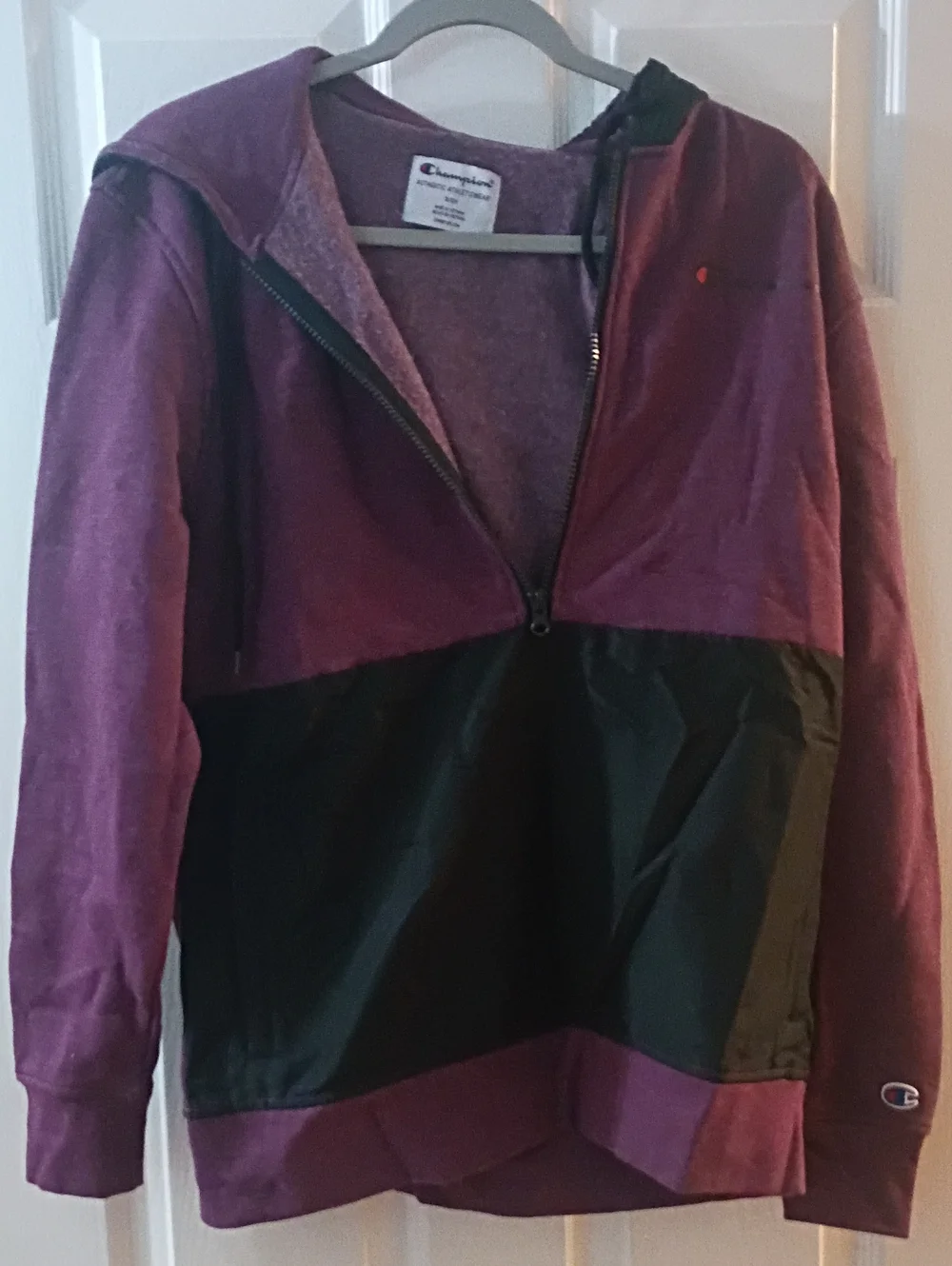 Champion Half-Zip Hoodie in Plum and Black
